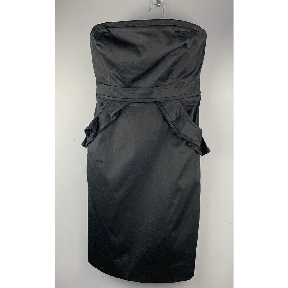 J CREW Strapless Dress Womens 4 Black pockets ruffles Back zip Short Party GNO‎